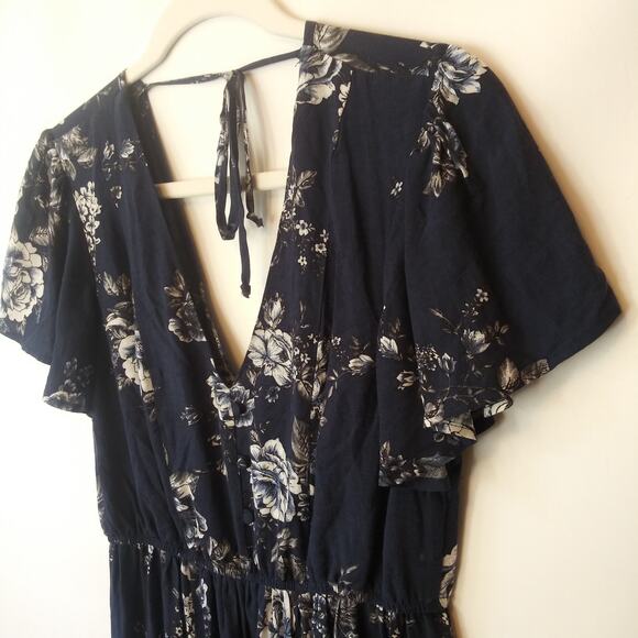 Three Pink Hearts Size M Floral Maxi Dress Blue Cottage Country Prairie Festival - Picture 3 of 12